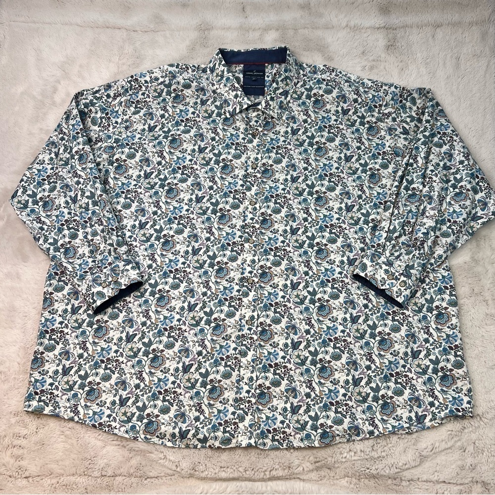 Daniel Hechter Floral Dress Shirt Mens 5XL Non Iron Pattern Long Sleeve Blue
